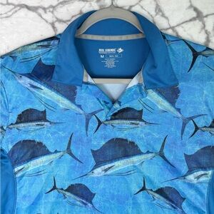 REEL LEGENDS Fishing Shirt Men’s M Reeltec Fabric Blue Marlin Pattern Polo Shirt